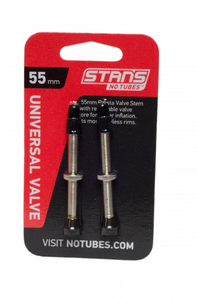 Stan's No Tubes Brass Presta Valve Stem - 55mm / Silver / Pair